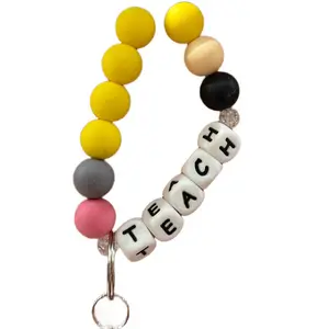 Point the Way Teacher Wristlet - Handcrafted Silicone Bead Bracelet with "TEACH" Design, Includes Key Ring, Ideal for Personal or Professional Use bracelets