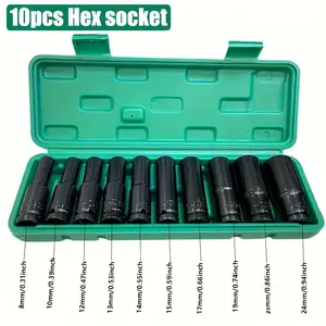 10pcs 1/2" Drive Deep Impact Socket Set – Carbon Steel Metric Sockets 8-24mm, Heavy Duty Auto Repair Tools for Impact Wrench, Ratchet, Electric Tools, Durable, High Torque, Rust-Resistant, Ideal for Automotive, Garage, DIY Maintenance and Mechanical Work