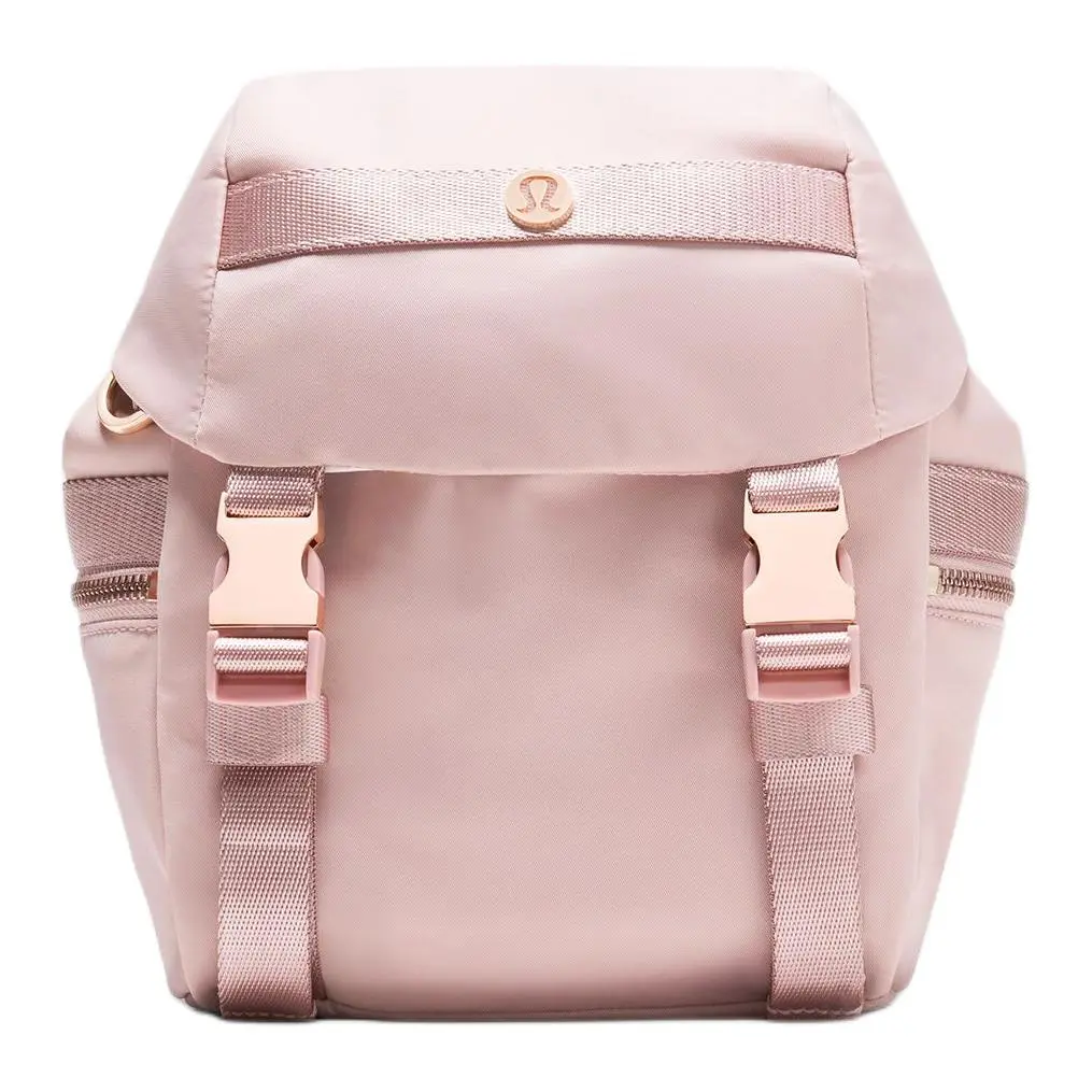 Women's Lululemon Wunderlust 3L Mini Backpack, Female Functional Bag with Silver Metal Logo, Buckle Closure (Pink)