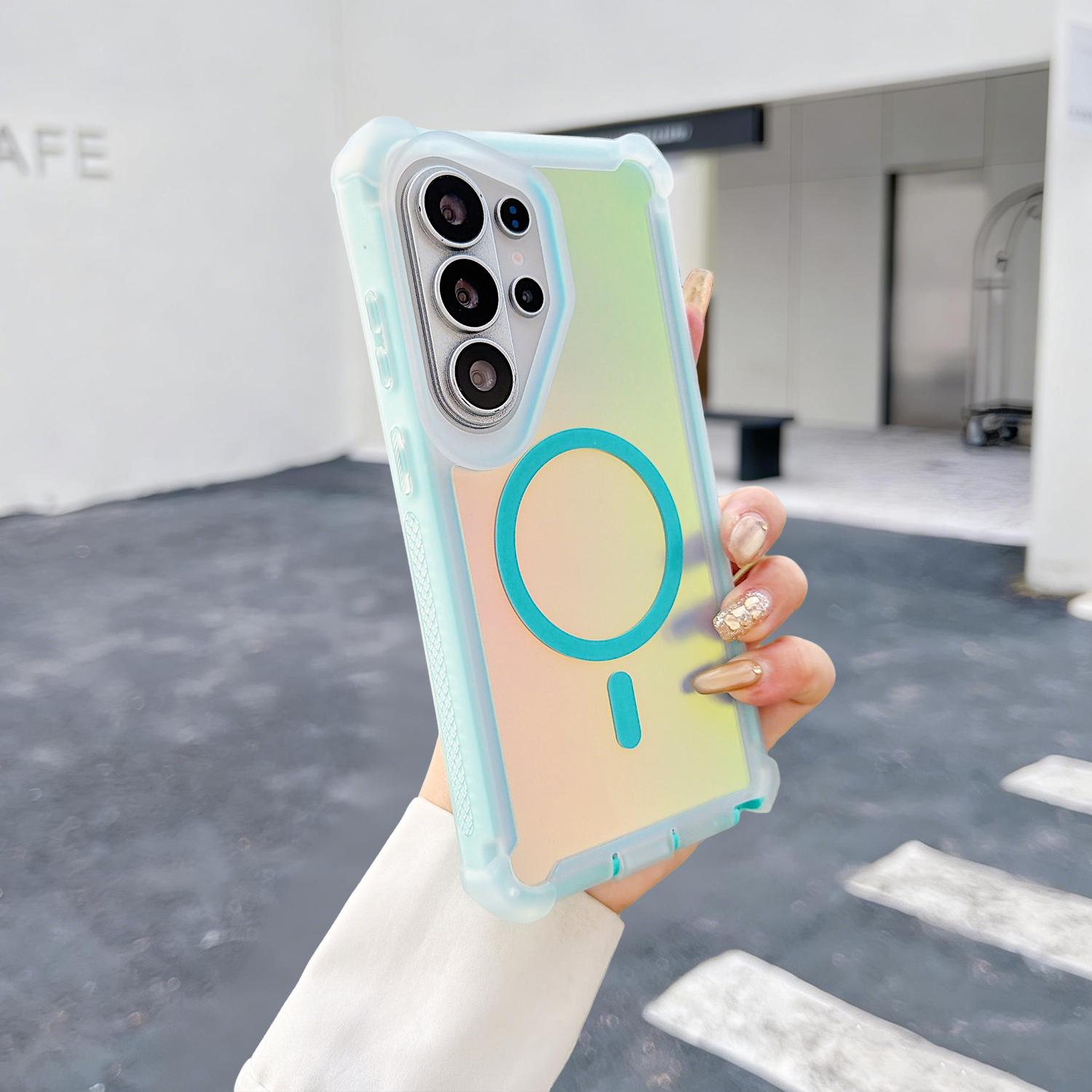 For Samsung Galaxy S26 Ultra/S25/S24 Plus Case, Iridescent Back, Magnetic Support for MagSafe Shockproof Cover, Crystal and Corner High-Duty Protection for Girls Women