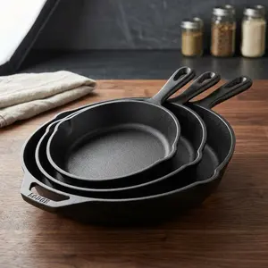 Premium 3pcs Cast Iron Skillet Set Non-Stick with Drip Spout Perfect for Holiday Cooking RV Use Campfire Meals Oven Safe Pre-Seasoned Cast Iron Cookware Set