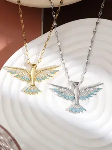 Elegant Full-Diamond Eagle Party Necklace for Women, Versatile High-End Collar Chain Jewelry, Trendy Lockbone Pendant Accessory