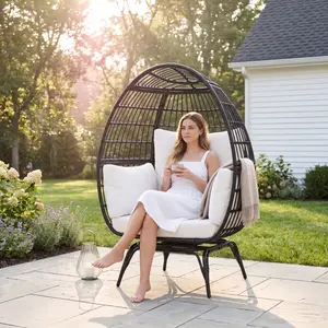 360 Swivel Wicker Egg Chair XL |   All-Weather Rattan Indoor/Outdoor/wicker, chairs |   Oversized Washable Cushions |   Patio Furniture Compatible summergarden