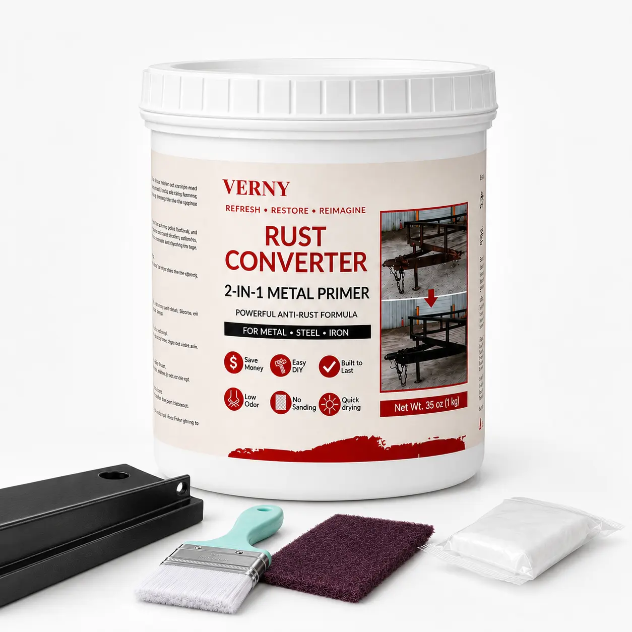 VERNY 2-in-1 Rust Converter & Metal Primer, 35 oz Black Water-Based Rust Treatment Coating for Metal, Steel & Iron, Indoor & Outdoor