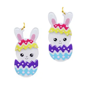 Blue Box Boutique Inc Acrylic Print Easter Bunny in Yellow Red Egg Earrings for Women, Teens | Easter Gift