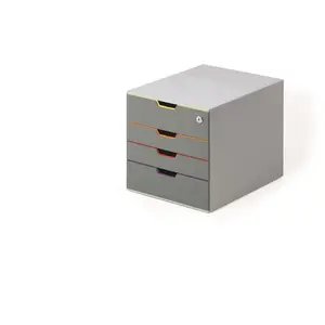 212 MAIN Color-Coded 4-Drawer Desktop Storage Box, Durable Office Lettersize Document Organizer with Lockable Top Drawer, Skid-Proof Plastic ft, Stackable, Gray & Multi-Color, Document Organization, Skid Proof Plastic Feet