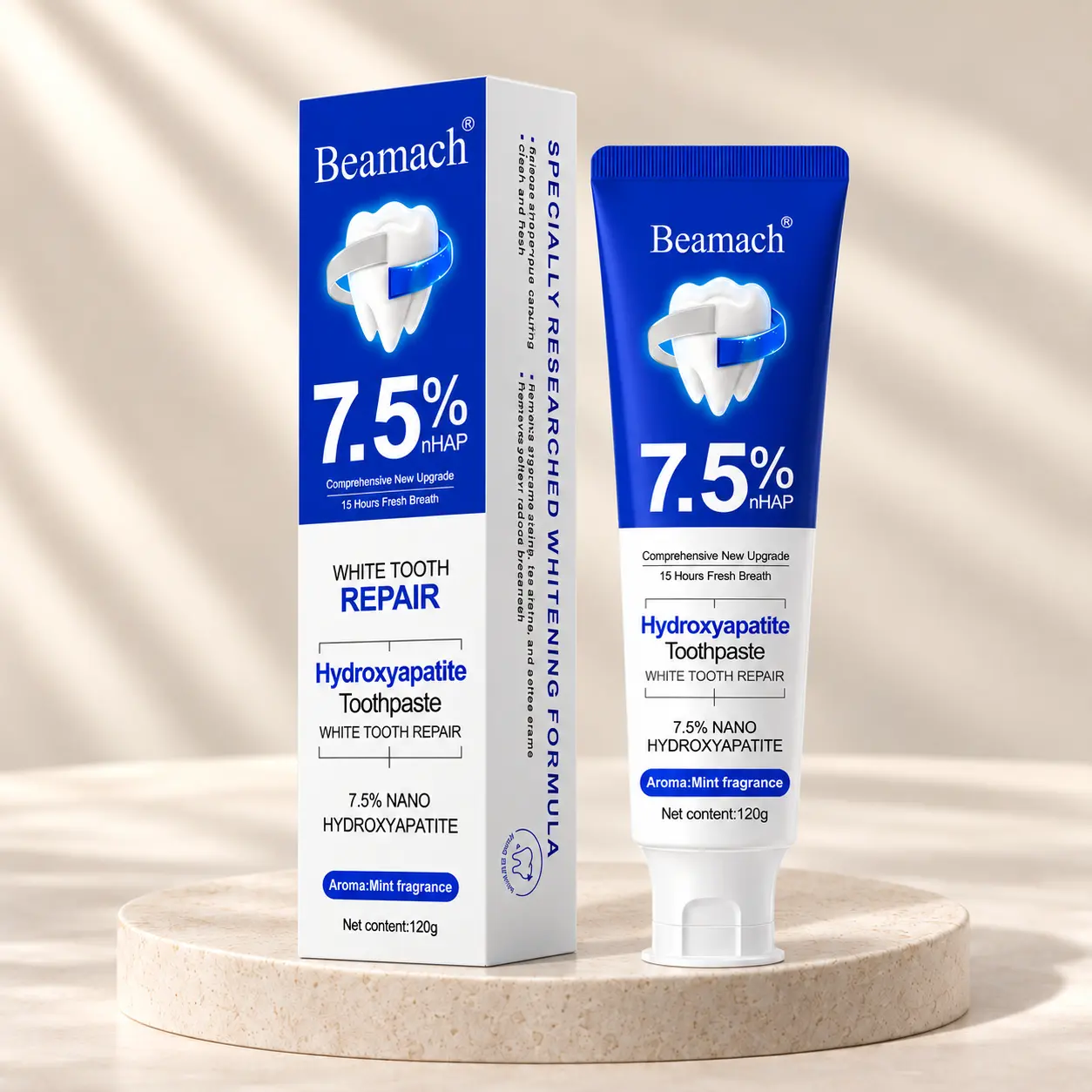 Beamach Nano Hydroxyapatite Toothpaste - Non-Fluoride, Natural Ingredient, Gentle Repair, Whitening, Stain-Removing, Sensitive Teeth Care, Tooth Loss Prevention, Daily Breath Freshening, Bacteria Killing, Anti-Cavity Oral Care, Clean Breath Toothpastes, B
