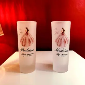 A personalized Set of 2 Tequila Shots for Godparents -  Drinkware with "Padrino" & "Madrina" Designs