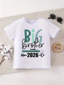 1pc Big Brother Children's Tshirts Graphic Print White TShirt, Casual Crew Neck Tshirt for Boys and Girls, Machine Washable, Suitable for Spring, Summer and Autumn. Great for Shower, Thanksgiving, Christmas.
