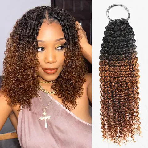 Female Machine-Made Bohemian Small Kinky Curly Human Hair Piece - T1B-30 Ombre Curly Feather Extensions, Feathered Crochet Hair