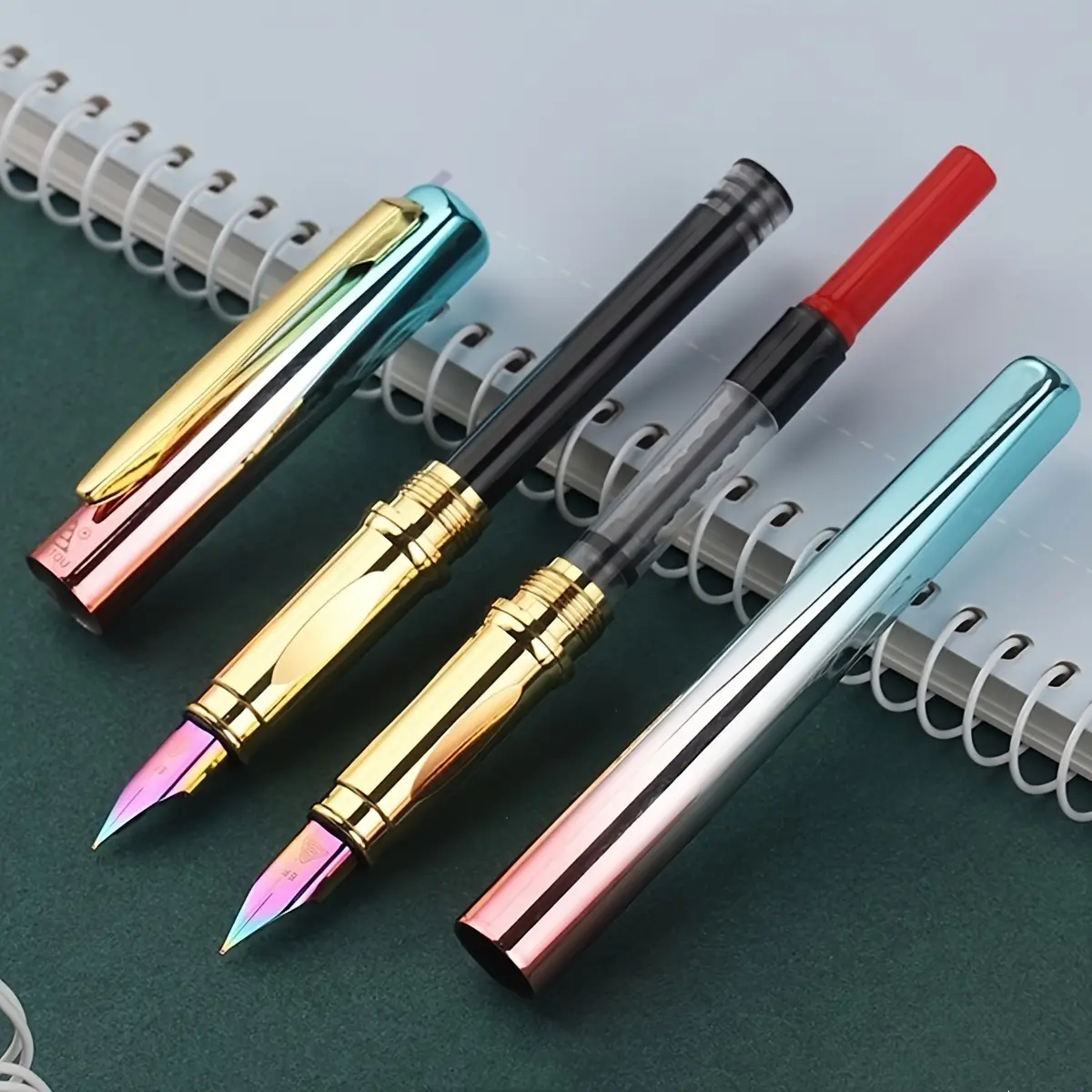 2 pcs fountain pens + 50 ink cartridges, 0.5 mm fine tip / 0.38 mm medium tip, stainless steel material, built-in ink absorber, compatible with 3.4 mm cartridge size, gold-plated nib, suitable for business and office use, smooth writing, ideal for signatu 2 pcs fountain pens + 50 ink cartridges, 0.5 mm fine tip / 0.38 mm medium tip, stainless steel material, built-in ink absorber, compatible with 3.4 mm cartridge size, gold-plated nib, suitable for business and office use, smooth writing, ideal for signatu