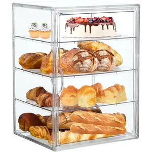 Bread Box,Large Bread Box for Kitchen Countertop - 4 Layers Adjustable Bread Storage Container, Clear Boxes for Kitchen Counter, Bread Box Airtight,Bread Holder,Perfect for Bread, Bagel, Muffins