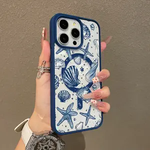 Trendy Magnetic Case for iPhone11/12/13/14/15/16/17/promax Coastal Shell Sketch MagSafe Ready, Ultra Thin & Shockproof | Cute Pick for Girls