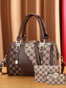 Women's Geometric Pattern Shoulder Bag Set, Casual All-Season Convenient Handbag & Crossbody Bags, Trendy Printing Pillow Purse Collection