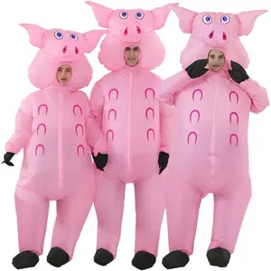 Adult Inflatable Pig Costume Pink Balloon Animal Suit with Headpiece and Nose Easy to Inflate Suitable for Halloween Christmas Parties Fun Party Costume Menswear
