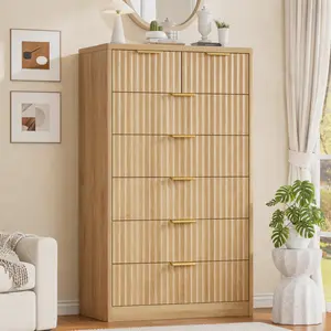 48.4'Tall Dresser for Bedroom with 7 Drawers, Dressers & Chests of Drawers with Metal Handle, Fluted Dresser, Wood Closet Clothes Storage Organizer for Bedroom summergarden