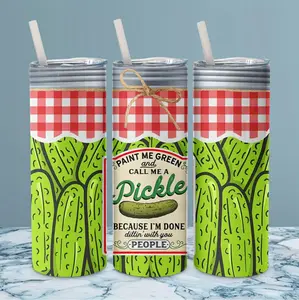 20 Ounce Insulated Stainless Steel Tumbler with Lid and Straw Featuring a Stylish Pickle Design Perfect for All Seasons and Outdoor Adventures