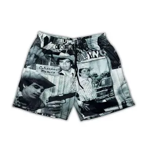 Chalino Sanchez Mesh Shorts for Men, Mexican Music Streetwear Basketball Shorts, Retro Banda Style Athletic Shorts, Quick-Dry Breathable Summer Shorts