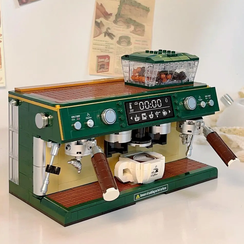 Coffee Machine Building Block Set, 1 Set Miniature Retro Coffee Maker Building Toys, Coffee Maker Blocks Kit, Classic Display Collection Model for Home Decor, Plastic Playset, Creativity, Transparent Building Blocks
