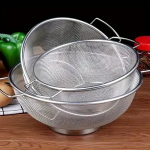3Pack Stainless Steel Drain Basket with Ergonomic Handle Kitchen Utensils for Efficient Draining and Cooking