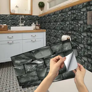 Self-Adhesive Waterproof PVC Wall Tiles, Easy Clean Decorative Stickers for Kitchen Living Room Bathroom, 12pcs/24pcs/48pcs