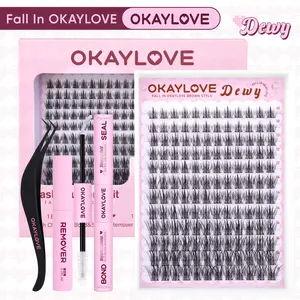 OKAYLOVE Wet Lash Look Cluster Lashes Kit | Wispy | Okaylovelashes Manga Lash Extension with Waterproof Long-lasting Lash Bond and Seal,Tweezers and Remover for DIY Eyelash at Home Easily