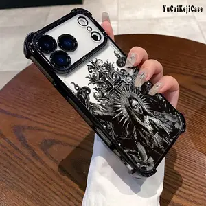 Transparent Electroplated Corner Shockproof Compatible Phone Case iPhone 17 Pro Max 16 15 Plus Air 14 13 12 11 Virgin Mary Pattern Transparent Full Coverage Four Corners Anti-drop Casing Religious Gift