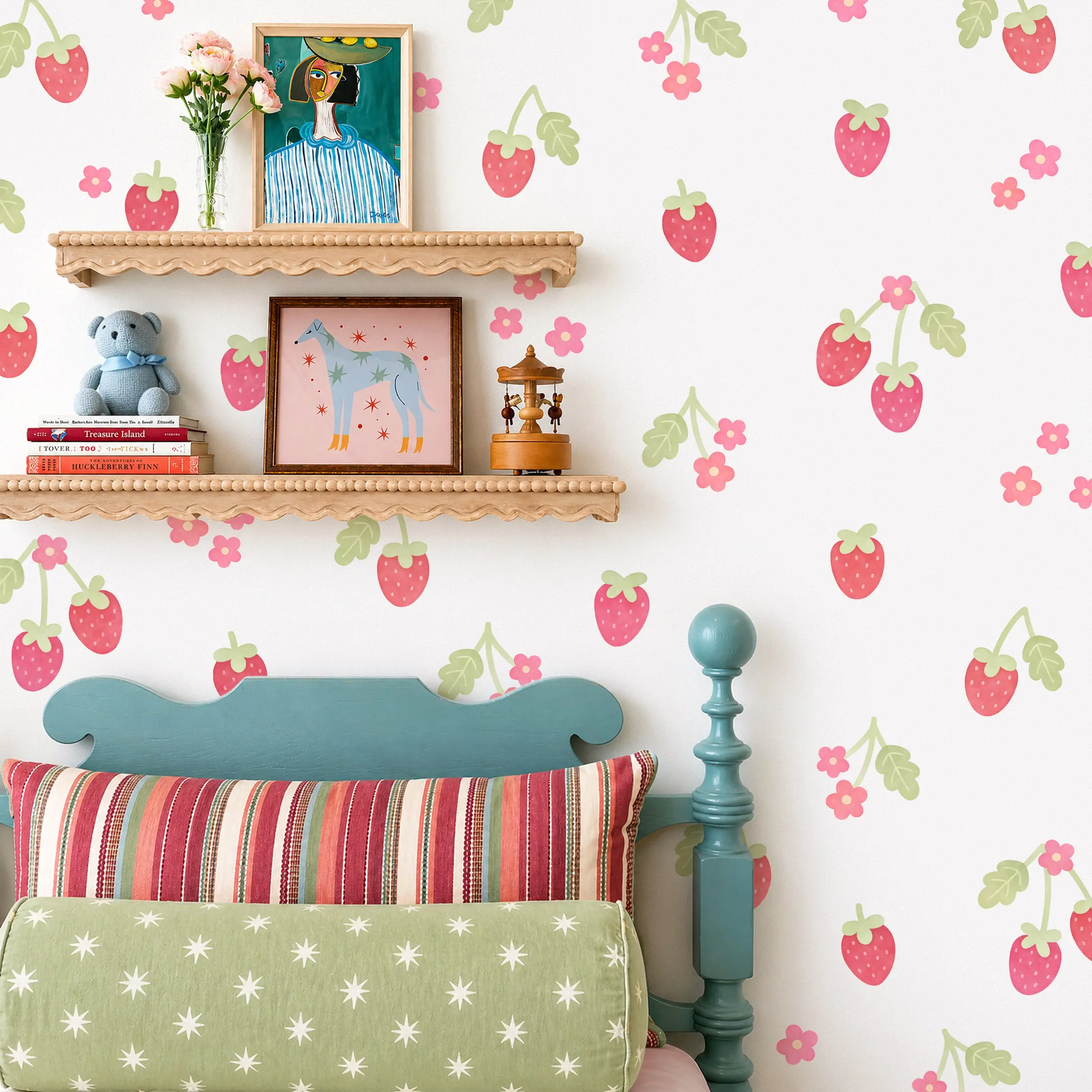 Strawberry Wall Decals - Removable & Reusable Fabric Wall Stickers