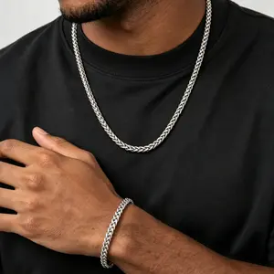 YM 18K Gold Plated & Silver Twist Rope Cuban Link Chain Necklace Set, Thin Stainless Steel Waterproof Hip Hop Jewelry for Men & Women