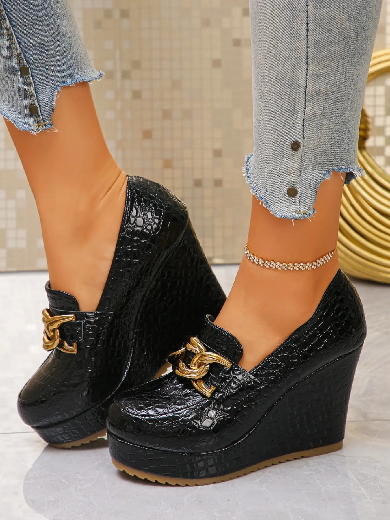 Women's High Heel Slip-On Shoes, Thick Sole, Elegant, Perfect for Weddings, Parties, Vacations, Work, Formal Occasions, Daily Wear