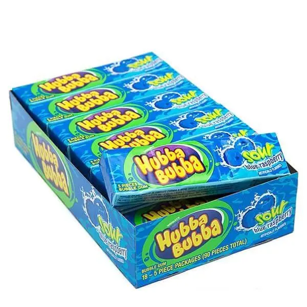 Hubba Bubba Max Gum Sour Blue Raspberry 18 ct. - Sweet, Soft and Chewy Gum with Raspberry Flavor - 18 Count Pack Snack Corn