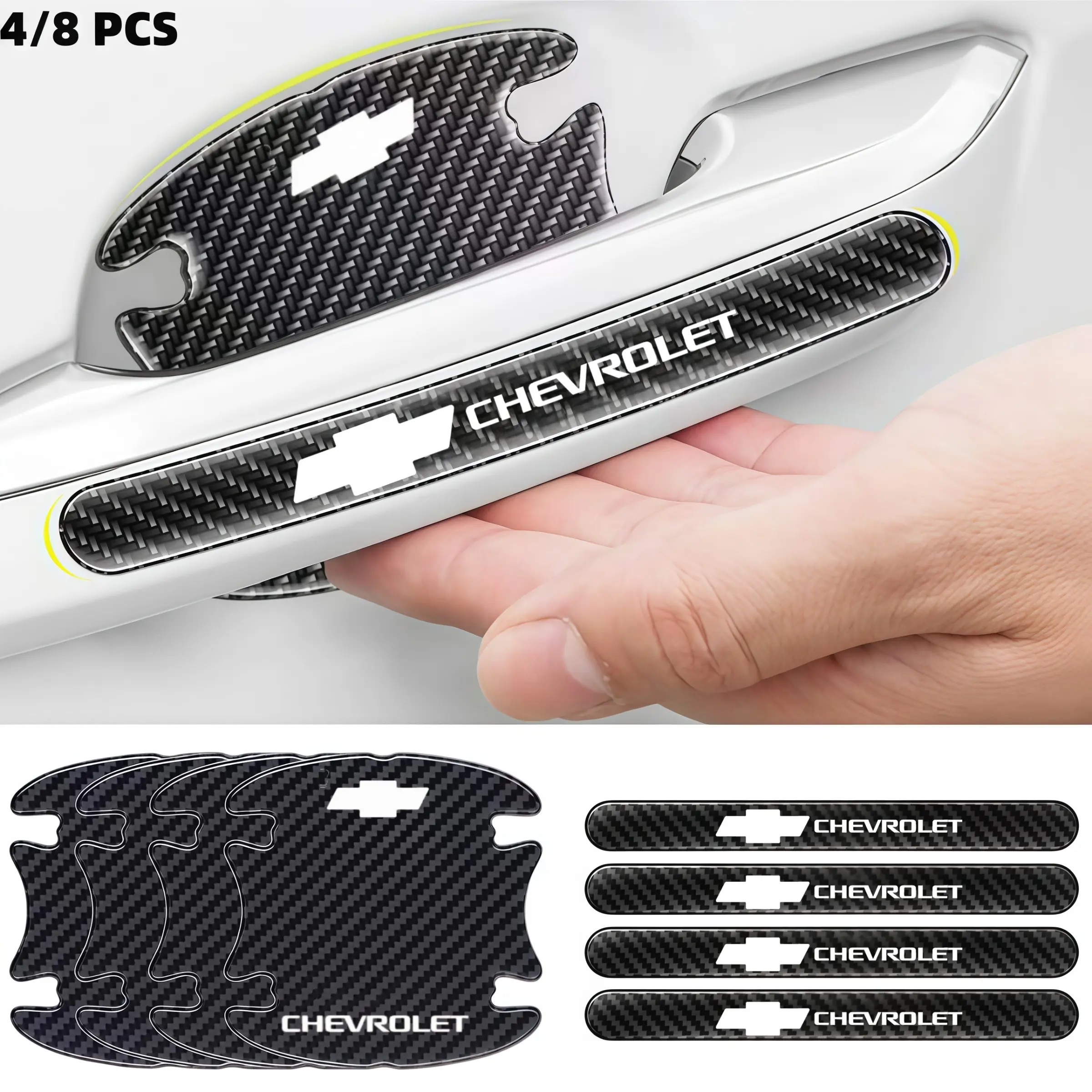 4/8 Pcs Car Door Handle Protection Stickers, Anti-Scratch Decorative Stickers, Car Decals for Chevrolet Models, Car Accessories, Automotive Decals, Automobile Decals