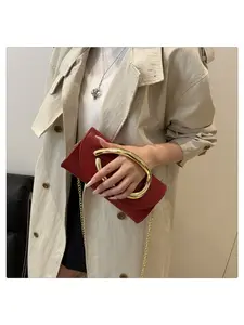 Couture Metal Border Mini Box Clutch Bag for Women, Shiny Bar Accent Evening Handbag, Trendy Geometric Chain Purse for Gala Parties