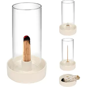 Multi-Functional Incense Burner Holder - Perfect for Incense Sticks, Palo Santo, Sage, and More! Fashionable and Simple Design with a Removable Glass Cover for Anti-Flying Ash.