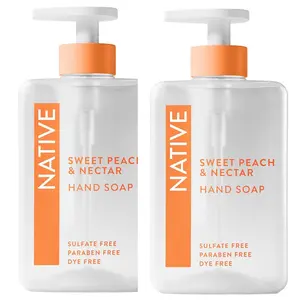 Native Liquid Hand Soap, Sweet Peach & Nectar Scent, Non-Drying Formula for Soft, Smooth Hands, Made with Plant-Based Cleansers, Sulfate & Paraben Free,
