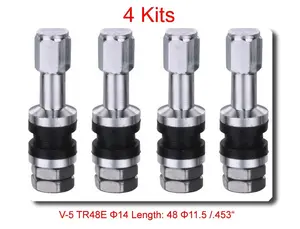 4 Kits Flash Mount High Pressure Tubeless Metal/Chrome Clamp-in tire Valve