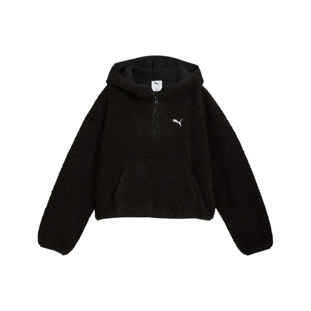 PUMA Womens Wardrobe Essentials Oversized Polar Fleece Quarter Zip Hoodie Casual Outerwear Casual - Black