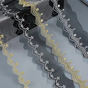 CHICKNIT 10 yards new star gold silver mesh lace trim Lolita net Embroidery lace ribbon for Sewing cloth Accessorie WS07 WS08