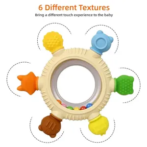 cute animal Rattle Teether with 6 Textures toy, Sensory Teether, internal ball feature to encourage motor skills,baby chew teether toy, montessori toy