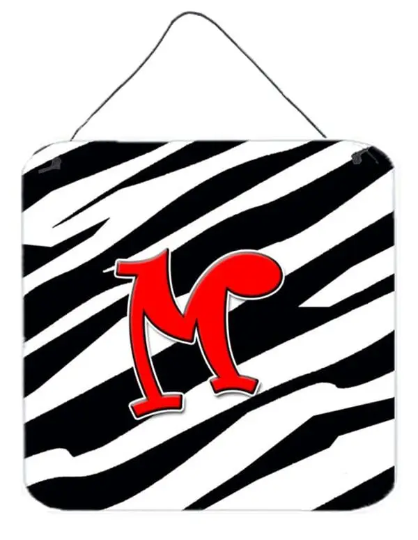 Letter M Initial Monogram - Zebra Red Aluminium Metal Wall Or Door Hanging Prints