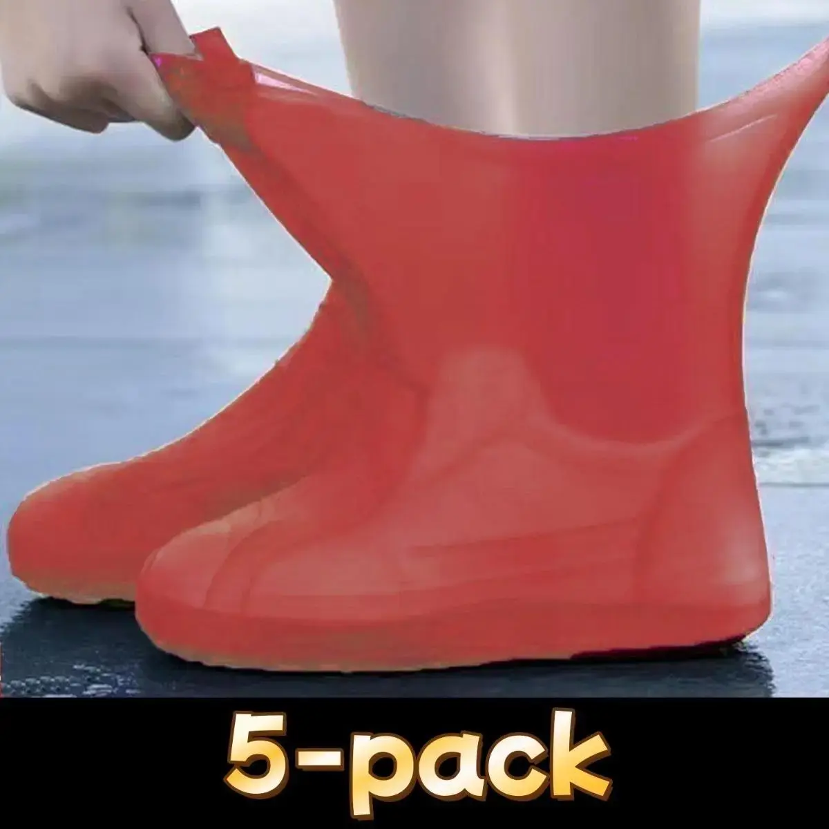 5-Pair Plain Transparent Emulsion Rain Boot Covers, Lightweight Reusable Waterproof Anti-Slip Soft Sole Unisex for Outdoor Gardening