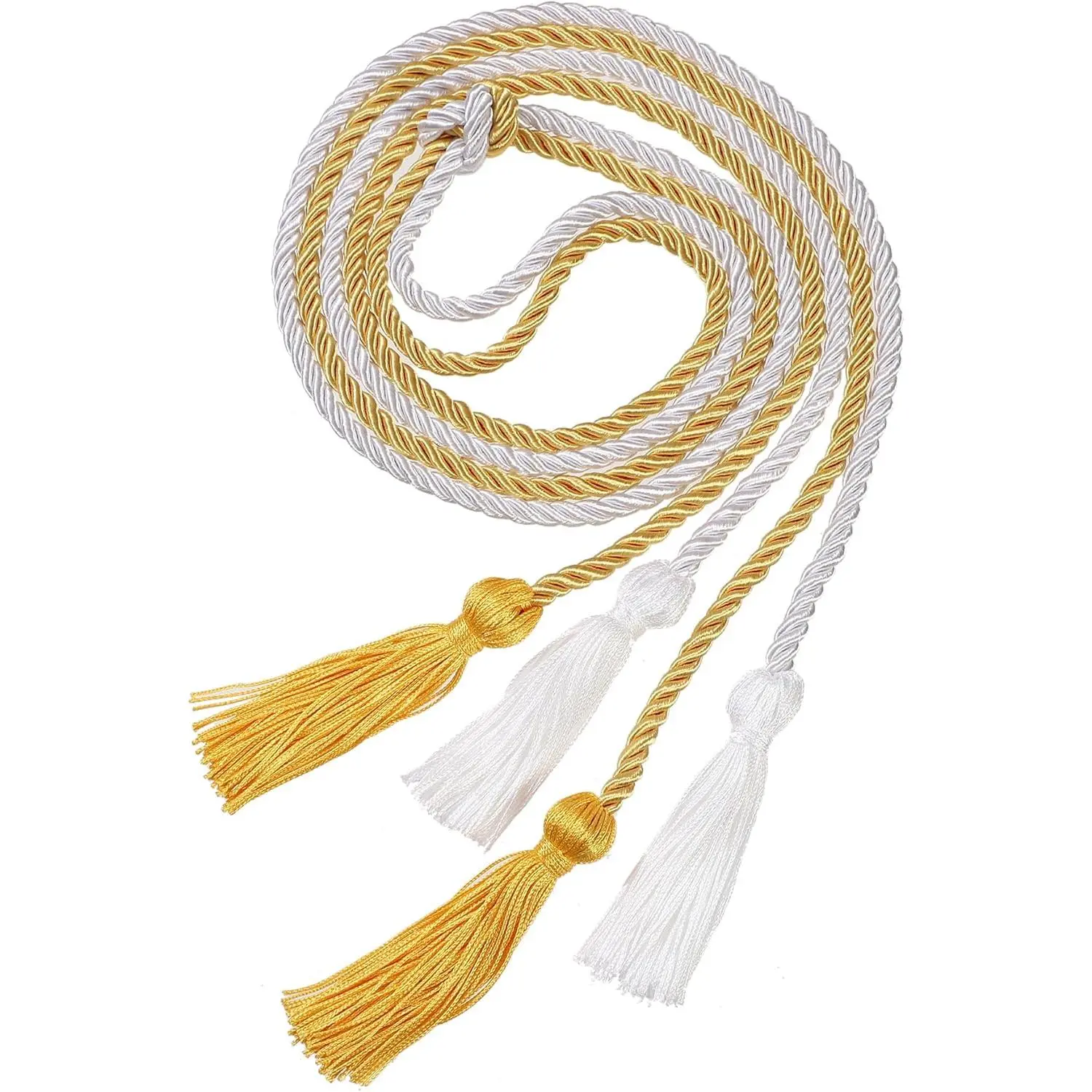 Graduation Double Honor Cords with Tassels Braided Academic Ropes for High School College Ceremony 68 Inch (Gold+White)