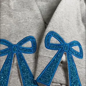 Side Bow Applique Embroidered Sweatshirt, Glitter Cut Out Side Bow Hoodie, Plaid Xmas Pullover, Christmas Gift, Gift For Her