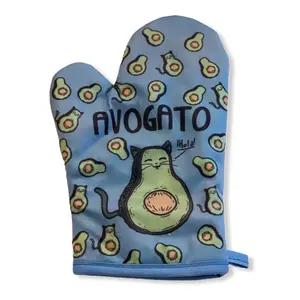 Avogato Oven Mitt Funny Cat Gato Avocado Toast Kitty Lover Graphic Oven Glove Funny Graphic Kitchenware Bakeware Funny Food  Novelty Cookware Blue