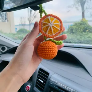 Crochet Orange Car Hanging Decoration, Car Rear View Mirror Fruit Ornament, Car Interior Pendant, Car Decoration Accessories, Car Interior Ornaments