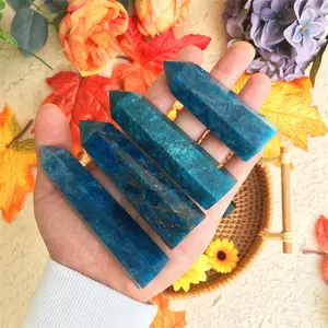 Natural Blue Apatite Crystal Tower Point Obelisk Healing Mineral Meditation Collection Home Decoration
