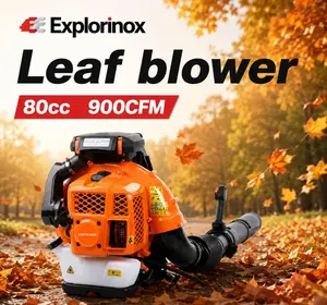 Explorinox Backpack Leaf Blower, 80CC Backpack Gas Leaf Blower, Gas Blower, Up to 900CFM, Powerful Clearing, for Lawn Care Yard Dust Debris (Orange)