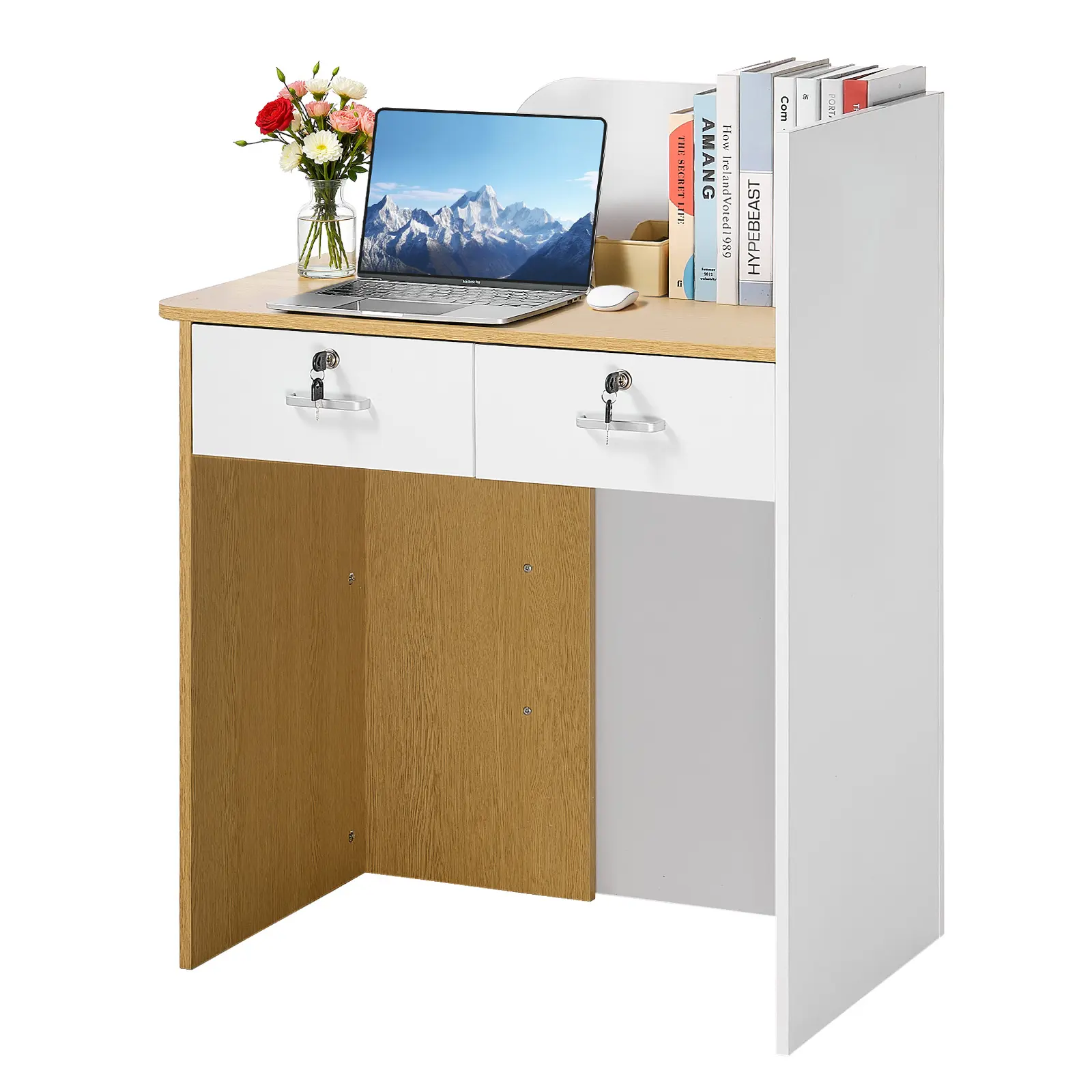 【SummerFinds】VEVOR Commercial Office Reception Desk, 31.5-in Rectangular Front Counter Table with LED Lights, 2 Drawers, Power Outlets & Quick Setup, for Lobby, Office, Drawers Desks, Furniture-Style Desks