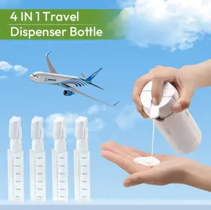 4-in-1 Travel Dispenser Bottle, Leak-Proof Refillable Silicone Squeeze Container with Lock, Compact and Lightweight Toiletry Organizer, Easy to Carry, Ideal for Business Trips, Vacations, and Frequent Travelers..