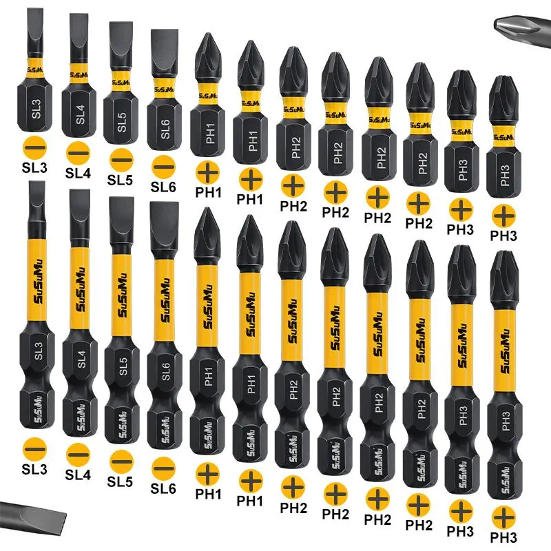Impact Drill Bit Set, Impact Cross-head & Flat-head Bit Kit, S2 Alloy Steel Screwdriver Bit Set, Power Tool Accessories for Home Construction, Electro